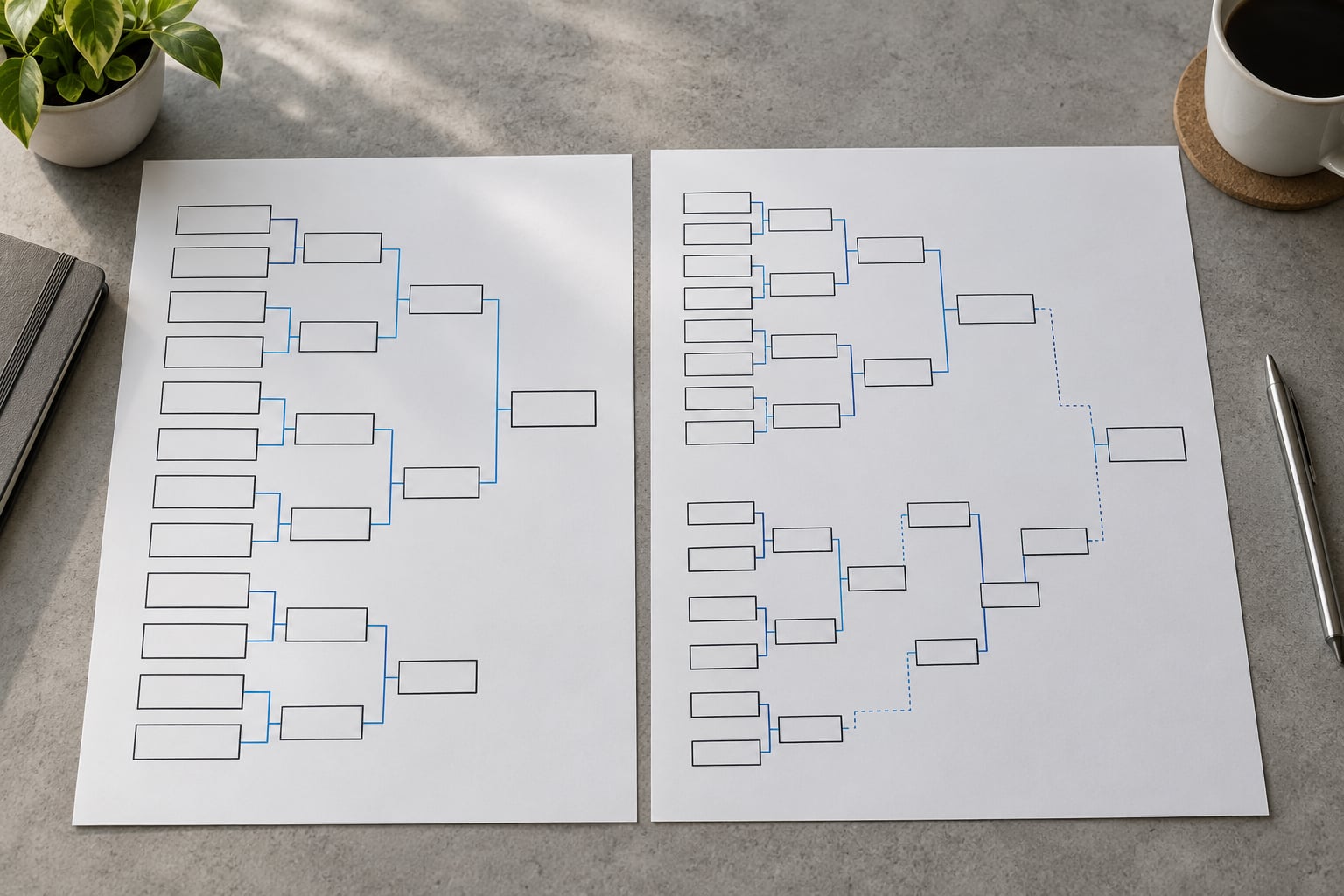 difference between single elimination and double elimination brackets