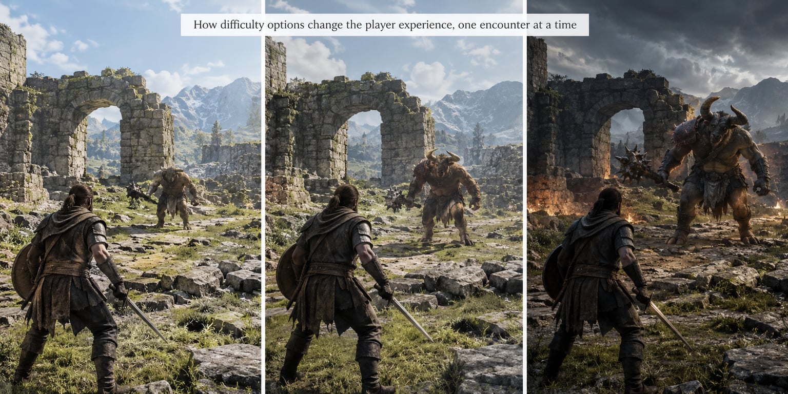 How difficulty options change the player experience, one encounter at a time