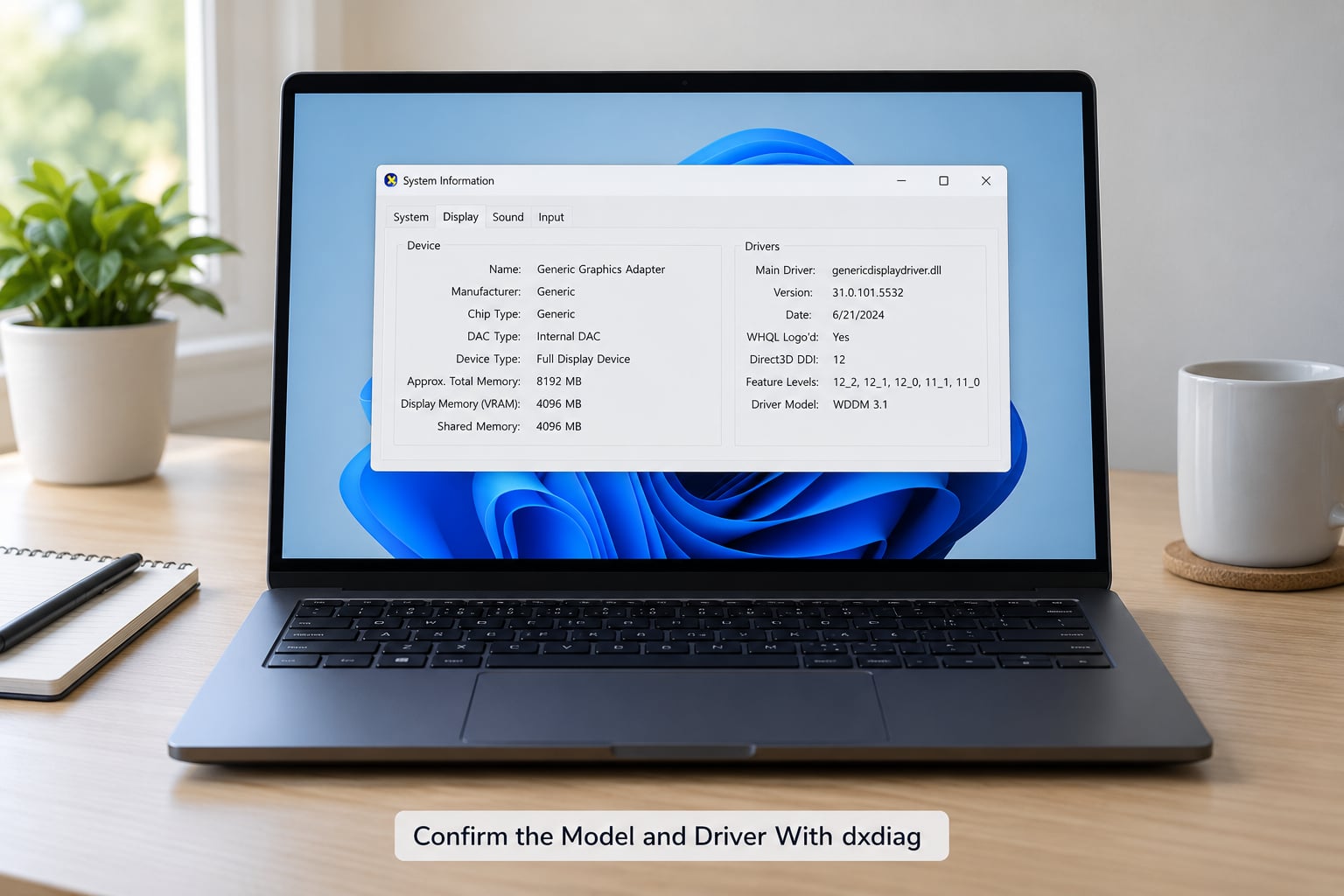 Confirm the Model and Driver With dxdiag